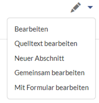 Ausgeklapptes Bearbeiten-Menü mit allen verfügbaren Bearbeitungsmodi