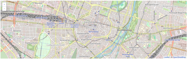 Kartenausgabe des Mittelpunktes "München" (Stadtzentrum mit Markierung)