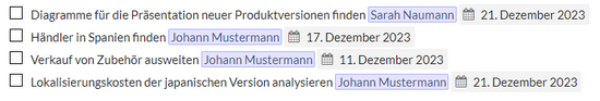 Liste mit zugewiesenen Aufgaben mit Fälligkeitsdatum